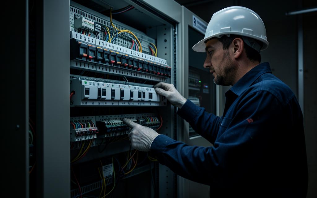 Électricien intervenant sur un tableau électrique aux normes